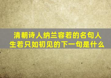清朝诗人纳兰容若的名句人生若只如初见的下一句是什么